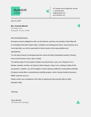 Free  Template: Simple Grey and Green Offer Letter