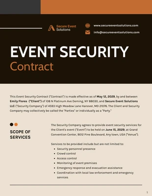 premium  Template: Plantilla de contrato de seguridad para eventos.