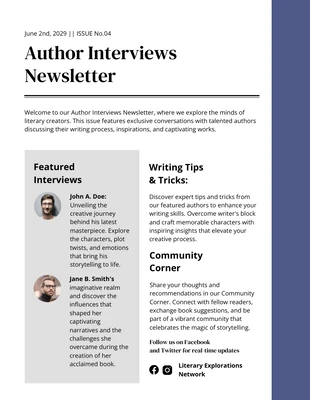 Free  Template: Author Interviews Newsletter