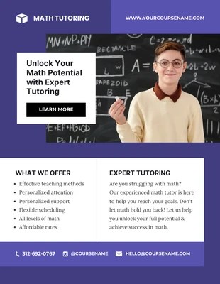 Free  Template: Folleto de tutor de matemáticas