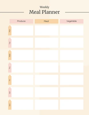 Free  Template: Peach Weekly Meal Planner