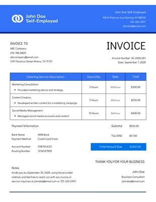 Free  Template: Simple Blue Self-employed Invoice