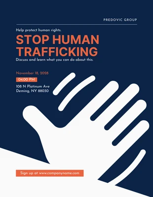 Free  Template: Poster Arrêtez la traite des êtres humains minimaliste marine et blanc