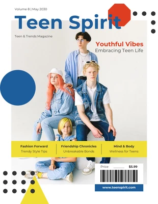 premium  Template: Copertina di una rivista per adolescenti divertente e colorata