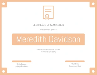 Simple Peach Certificate of Completion