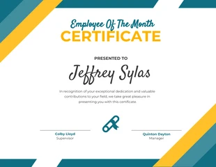 business  Template: Certificado de empleado del mes geométrico abstracto en blanco y verde azulado