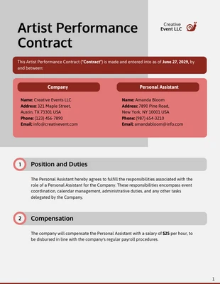 Free  Template: Modelo de contrato de apresentação artística