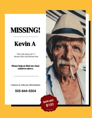 Free  Template: Simple Yellow And Black Missing Person Poster