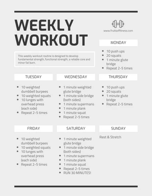 Monochrome Weekly Workout Schedule