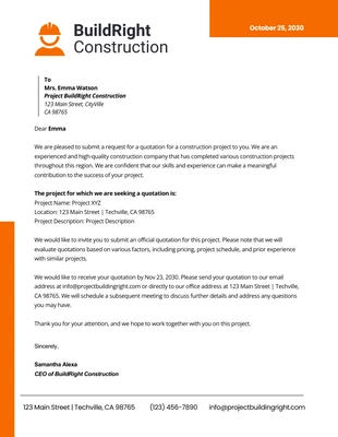 Free  Template: Clean Minimalist Simple White and Orange Construction Letterhead