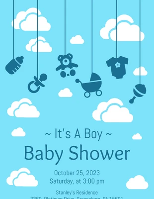premium  Template: Invito per baby shower blu iconico