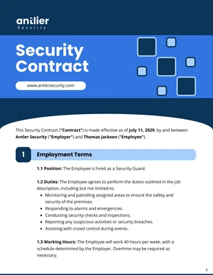 Free  Template: Modelo de contrato de segurança