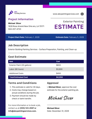 Free  Template: Exterior Painting Estimate Template