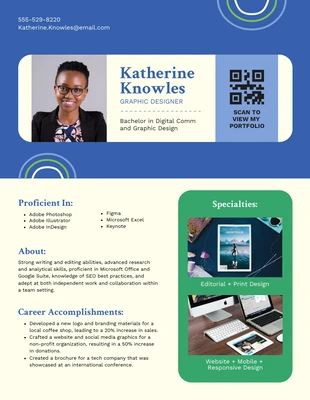 Graphic Design Resume Blue and Green Ticket 
