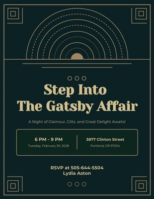 Free  Template: Deep Green, Blue, And Yellow Gatsby Invitation