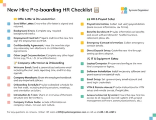 Free interactive Template: New Hire Pre-boarding Human Resources Checklist