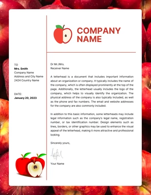 Free  Template: Modello di carta intestata rosso e bianco minimalista a tema mela