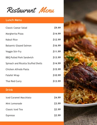 Free  Template: White And Orange Simple Restaurant Lunch Menu