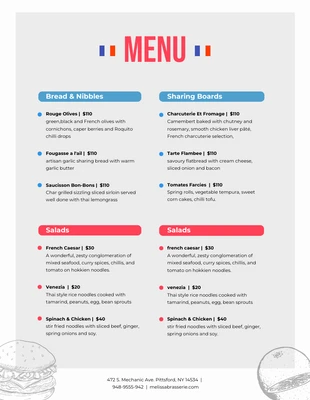 Free  Template: قائمة طعام فرنسية بسيطة باللونين الأبيض والرمادي الفاتح