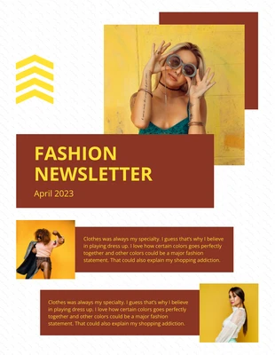 Free  Template: Boletim informativo de eventos de moda moderna em amarelo e marrom