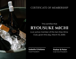 Free  Template: Black Simple Wine Membership Certificates
