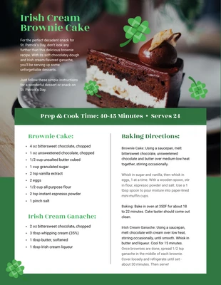 Free  Template: Receta de tarta de brownie con crema irlandesa