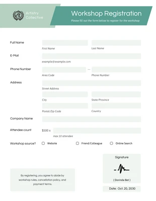 business  Template: Formulários simples de inscrição em eventos verdes