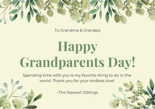 Free  Template: Light Yellow And Green Minimalist Aesthetic Happy Grandparents Day Card