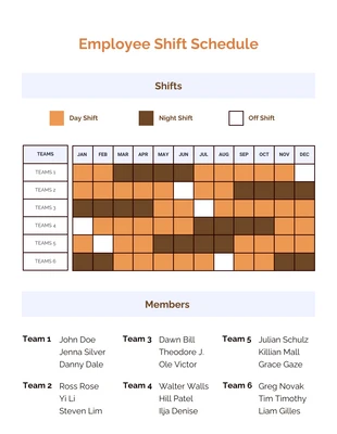 Free  Template: Orange and Brown Employee Shift Yearly Schedule Template