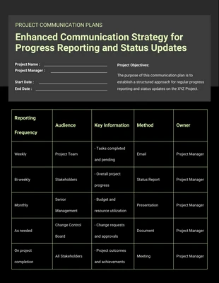 Free  Template: Light Green and Black Project Communication Plan
