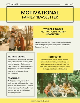 Free  Template: Newsletter gialla motivazionale per la famiglia