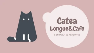Free  Template: Cartão De Visita Rosa Simples Cute Ilustração Cat Cafe