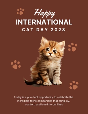 Free  Template: Poster Dia Internacional do Gato Fofo Minimalista Marrom