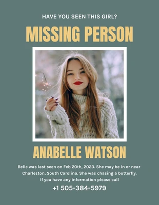 Free  Template: Green Minimalist Missing Person Flyer