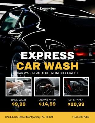 Free  Template: Black And Yellow Modern Express Car Wash Flyer