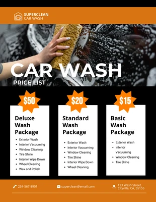 Free  Template: Lista de precios de lavado de autos oscuro y naranja