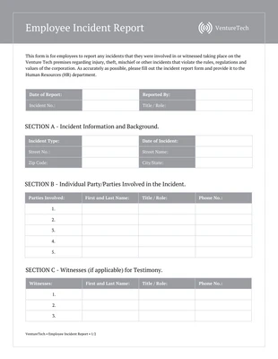 Free  Template: Gray Employee Incident HR Report