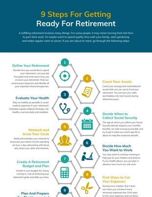 premium  Template: 9 Schritte zur Vorbereitung auf den Ruhestand Infografik