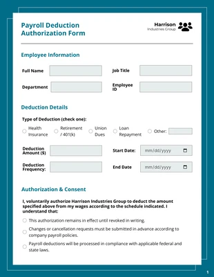 Free interactive Template: Plantilla de autorización de deducción de nómina