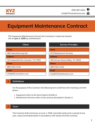 Free  Template: Equipment Maintenance Contract Template