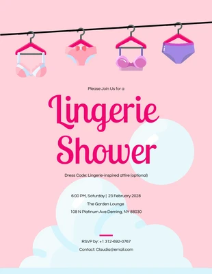 Free  Template: Invitación Ducha de lencería linda de ilustración rosa