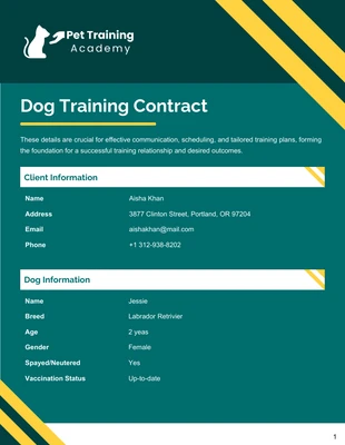 premium  Template: Plantilla de contrato para entrenamiento de perros