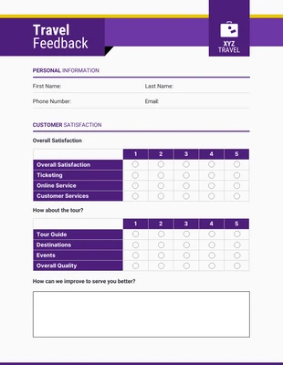 business  Template: Simple Purple Yellow Travel Feedback Forms