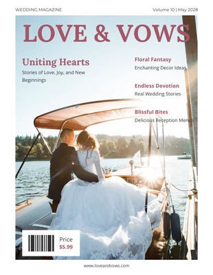 Free  Template: Magazine de mariage minimaliste blanc et rose