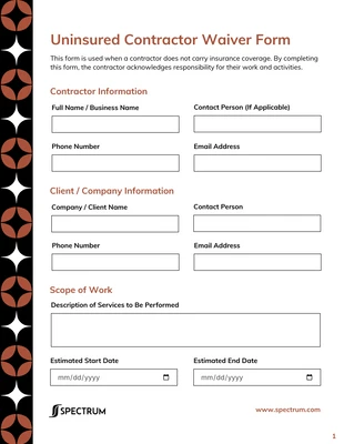 Free interactive Template: Uninsured Contractor Waiver Form Template