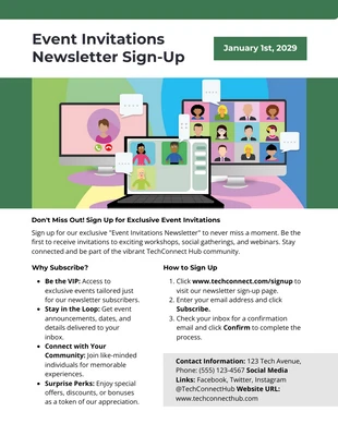 Free  Template: Event Invitations Newsletter Sign-Up