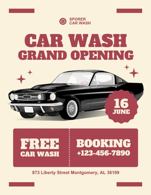 Free  Template: Light Yellow Retro Car Wash Grand Opening Flyer