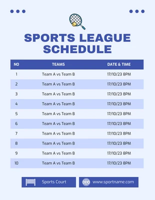 Free  Template: Baby Blue Minimalist Sport League Schedule Template