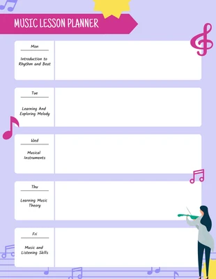 Free  Template: Pink Purple Music Lesson Planner