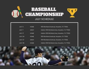 Free  Template: Grigio scuro Illustrazione semplice del calendario del campionato di baseball